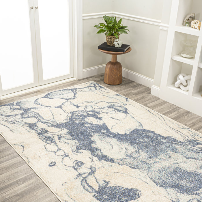Wrought Studio CooperJohn Abstract Marbled Modern Blue/Cream Rug Wayfair